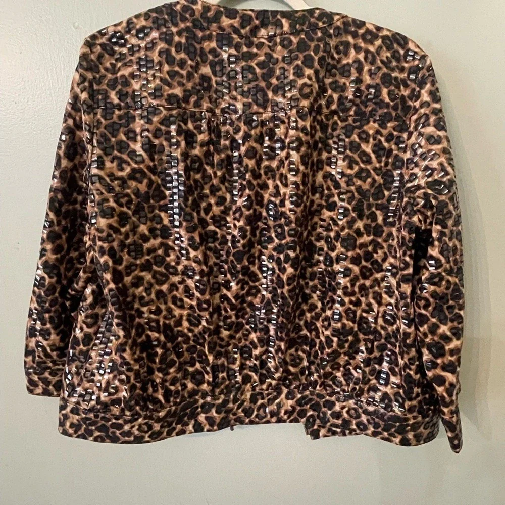 Ruby Rd Brown Leopard Sequin Girls Jacket Kids 12 Animal Print Zip Up